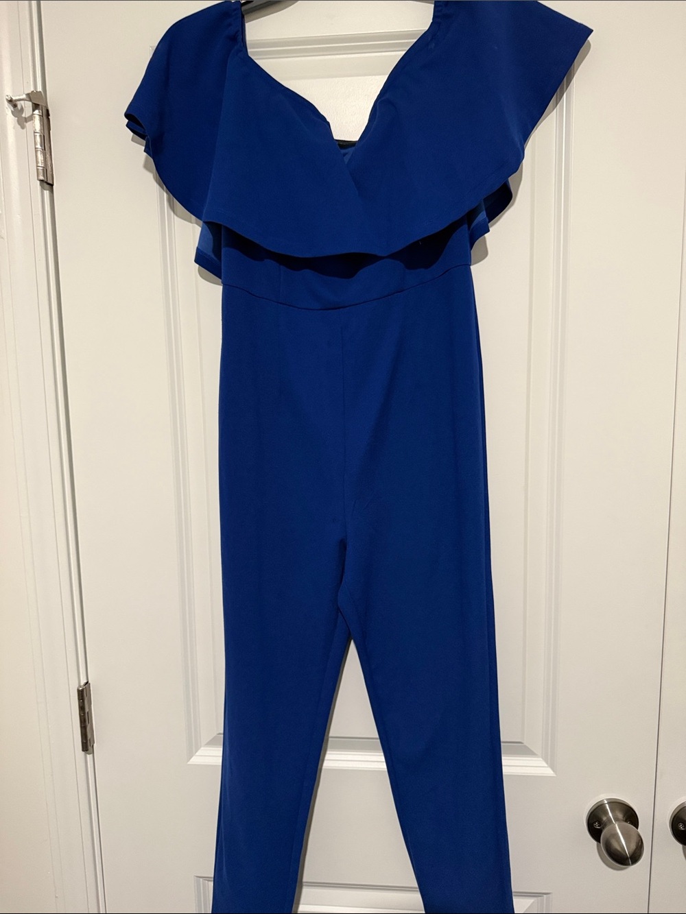 Royal Blue Ruffle Off-Shoulder Jumpsuit